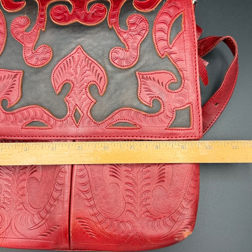 Red and Black Embossed Leather Crossbody Bag - Picture 13 of 13